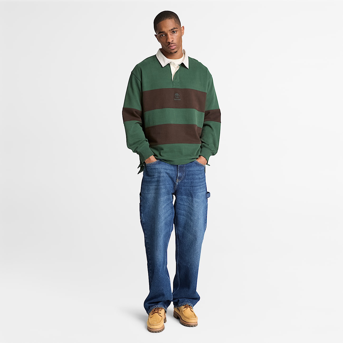 Mens Rugby Polo Sweatshirt TBL GreenBrown Stripe ALT2