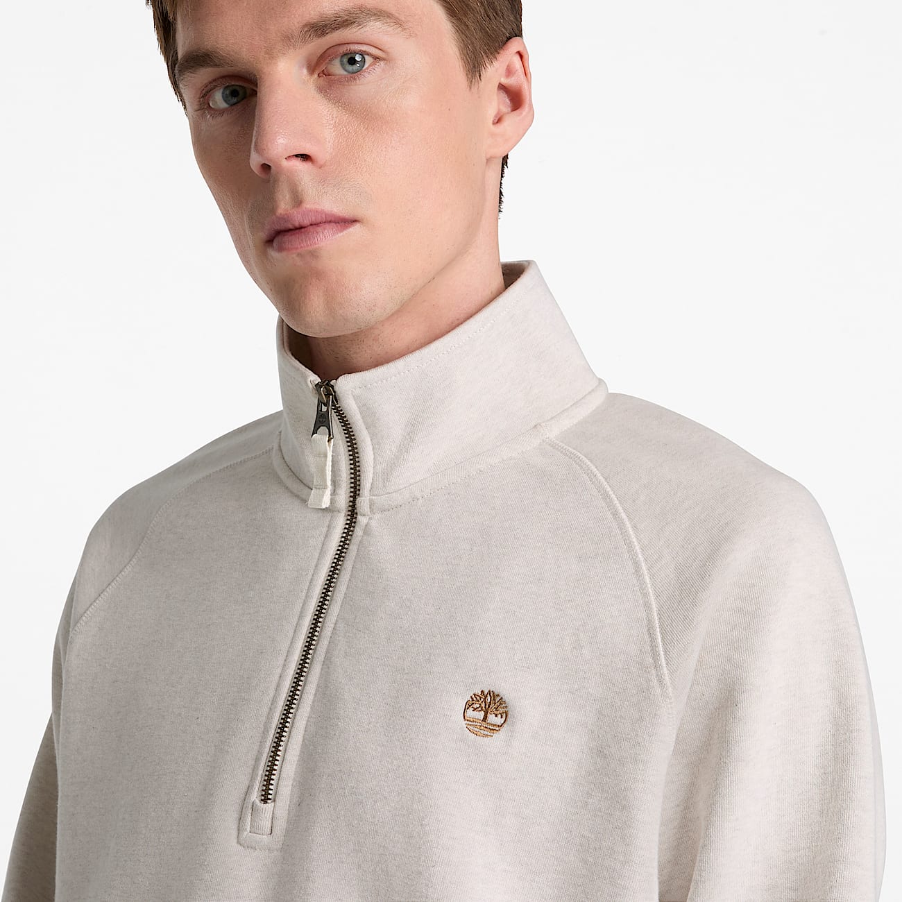 Mens Exeter River Embroidered Logo QuarterZip Sweatshirt TBL Light Oatmeal Heather ALT3