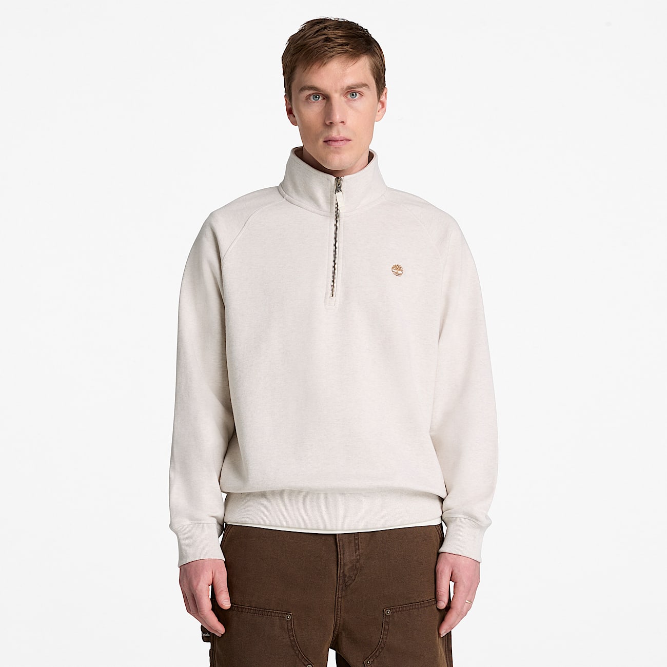 Mens Exeter River Embroidered Logo QuarterZip Sweatshirt TBL Light Oatmeal Heather ALT1