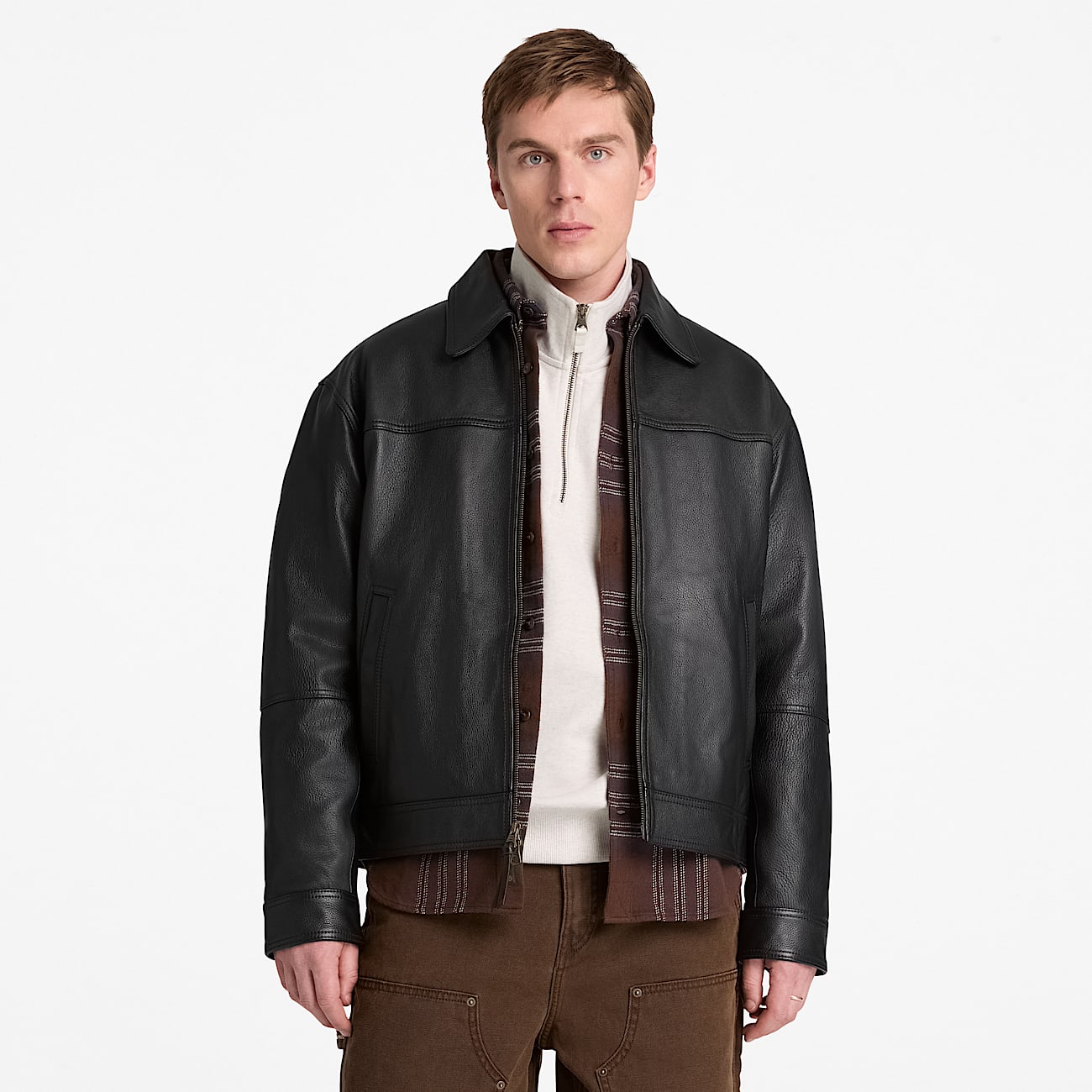 Mens Stratham Leather Bomber TBL Black ALT1