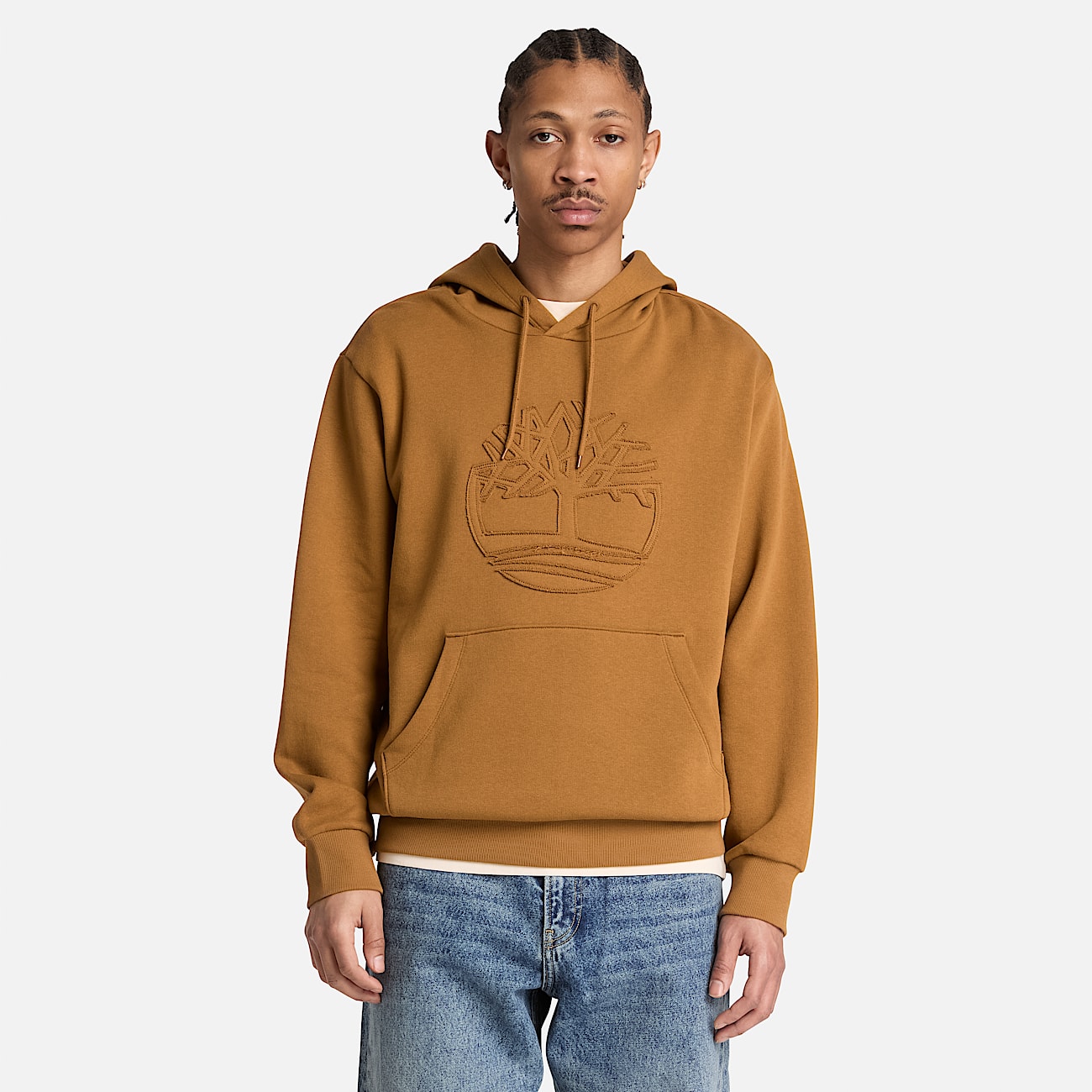 Mens Wareham Tree Logo Patch Hoodie TBL Dark Wheat ALT1