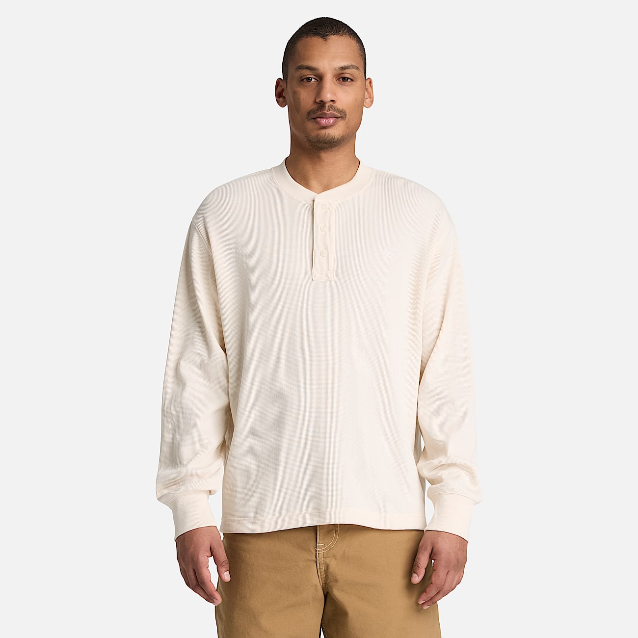 Mens Wharf River Waffle LongSleeve Polo TBL White Smoke ALT1