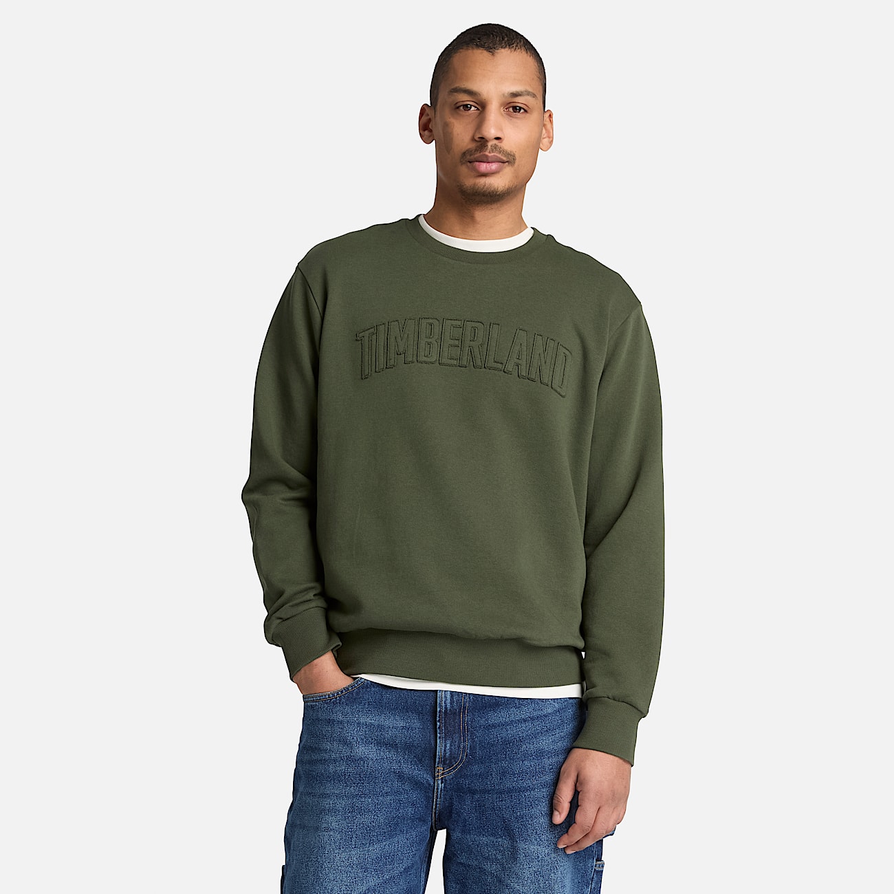 Mens Wareham Logo Patch Crew Sweatshirt TBL Dark Green ALT1