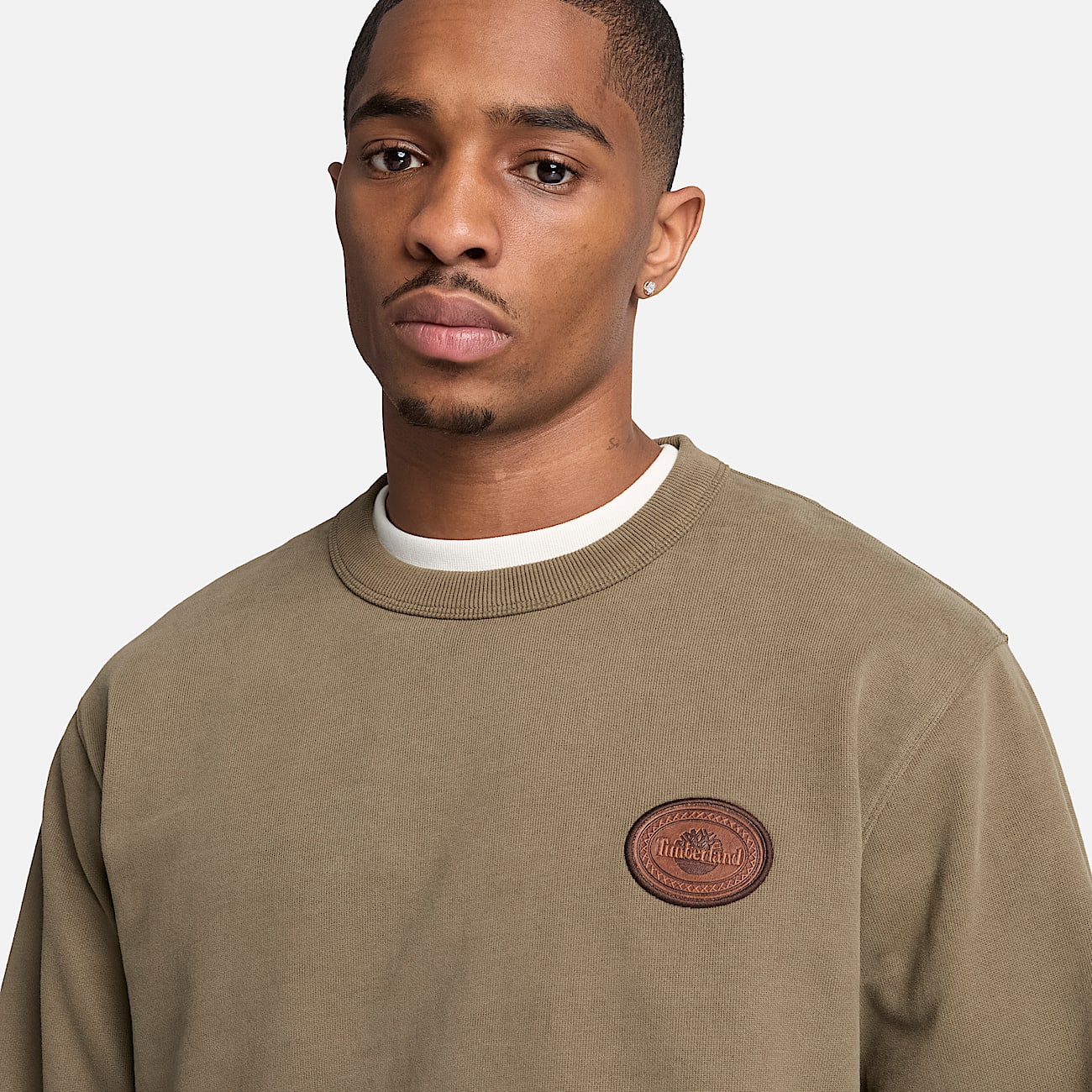 Mens Leather Patch Crew Sweatshirt TBL Dark Olive ALT3