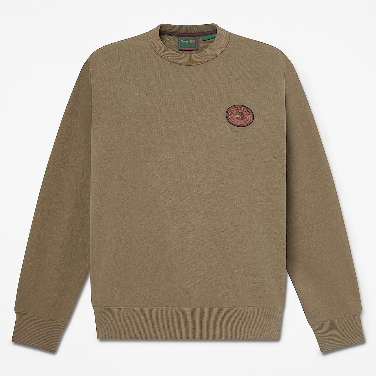 Mens Leather Patch Crew Sweatshirt TBL Dark Olive HERO