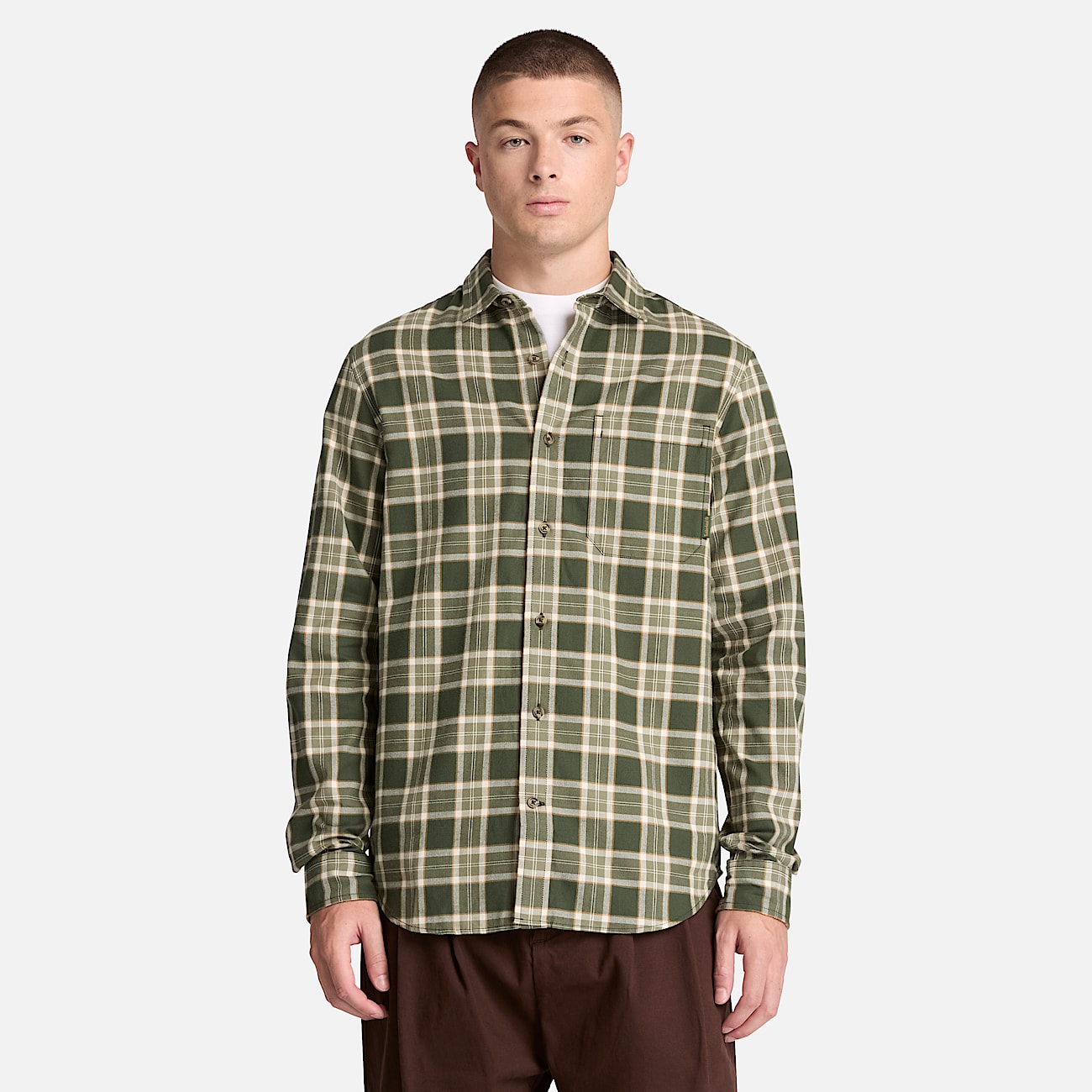 Mens Check Heavy Flannel Shirt TBL Dark Green ALT1