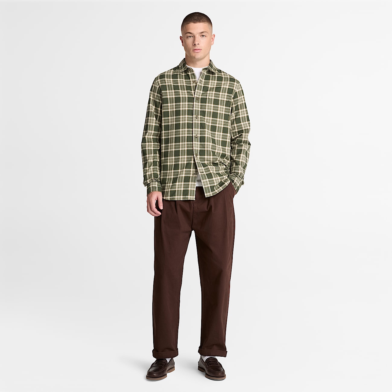 Mens Check Heavy Flannel Shirt TBL Dark Green ALT2