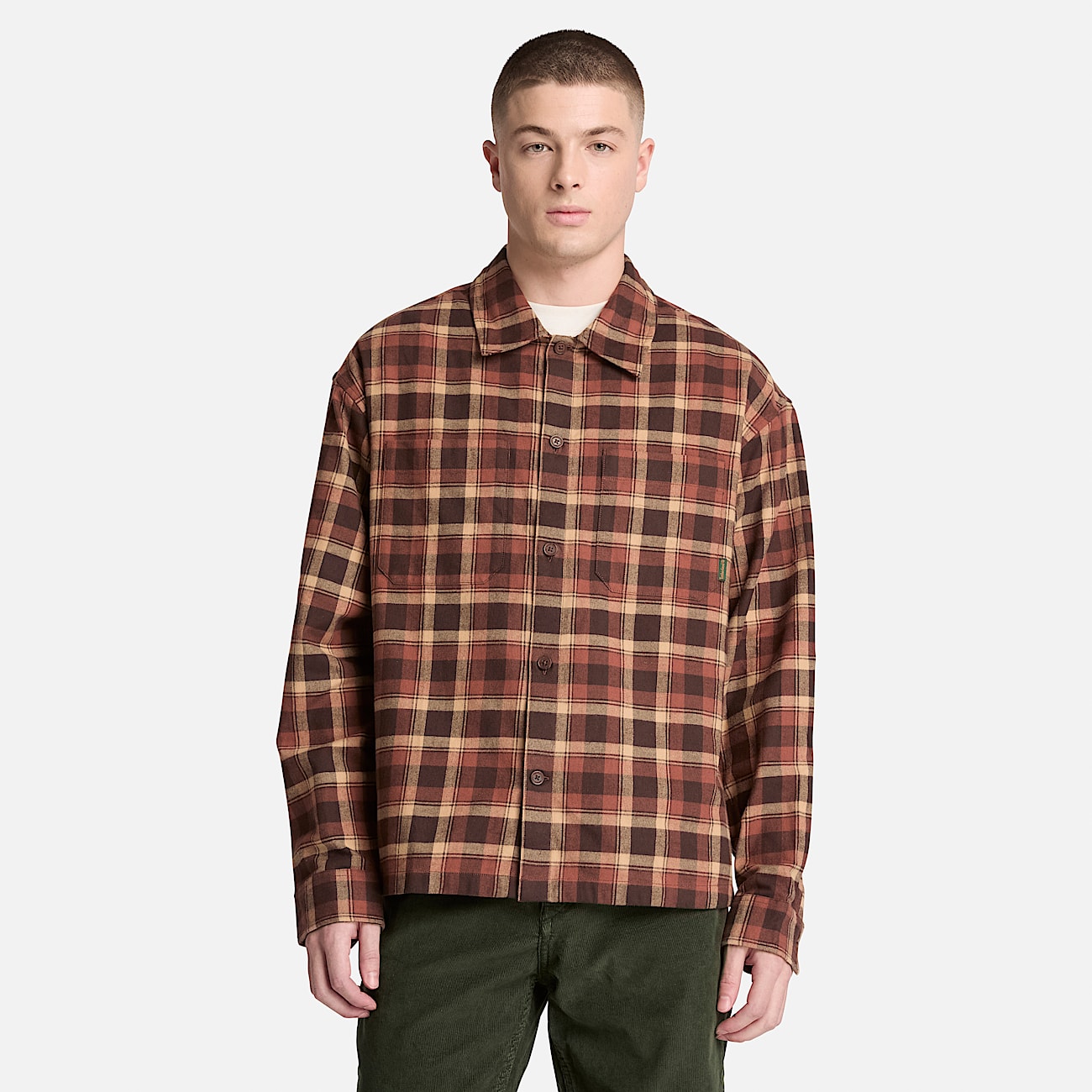 Mens Check Heavy Flannel Shirt TBL Brown ALT1