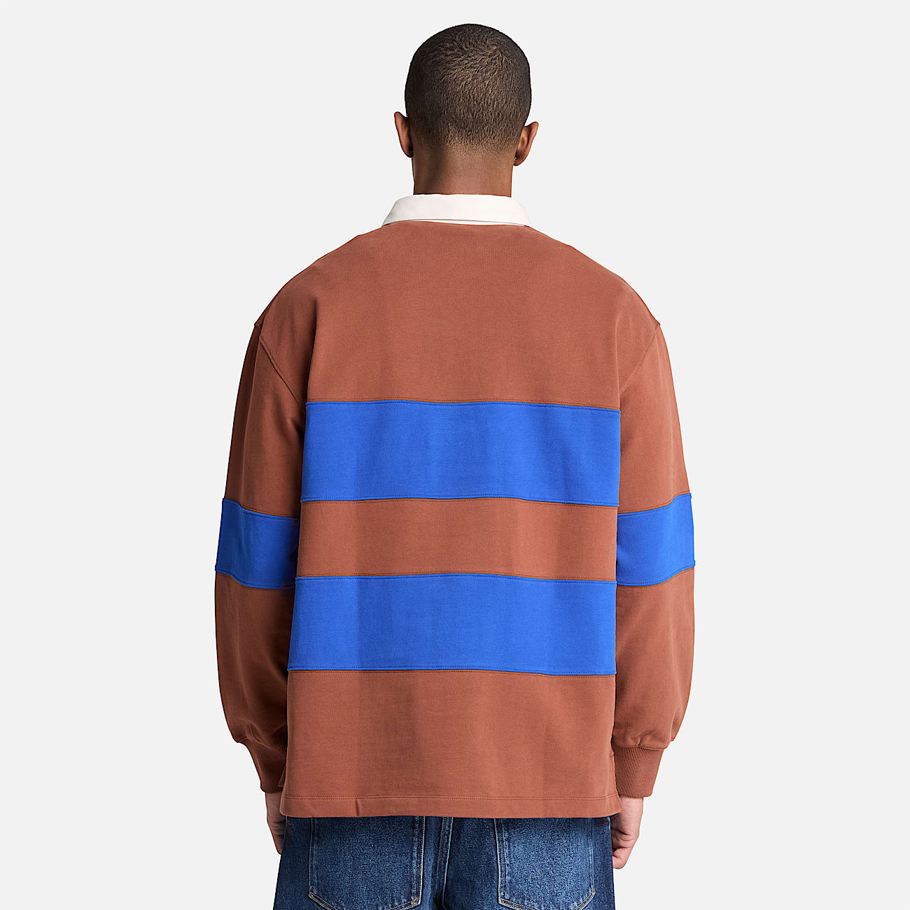 Mens Rugby Polo Sweatshirt TBL BrownBlue Stripe ALT8