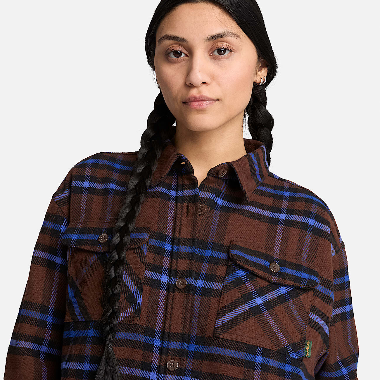 Womens Plaid Overshirt TBL Chicory Coffee Brown ALT3