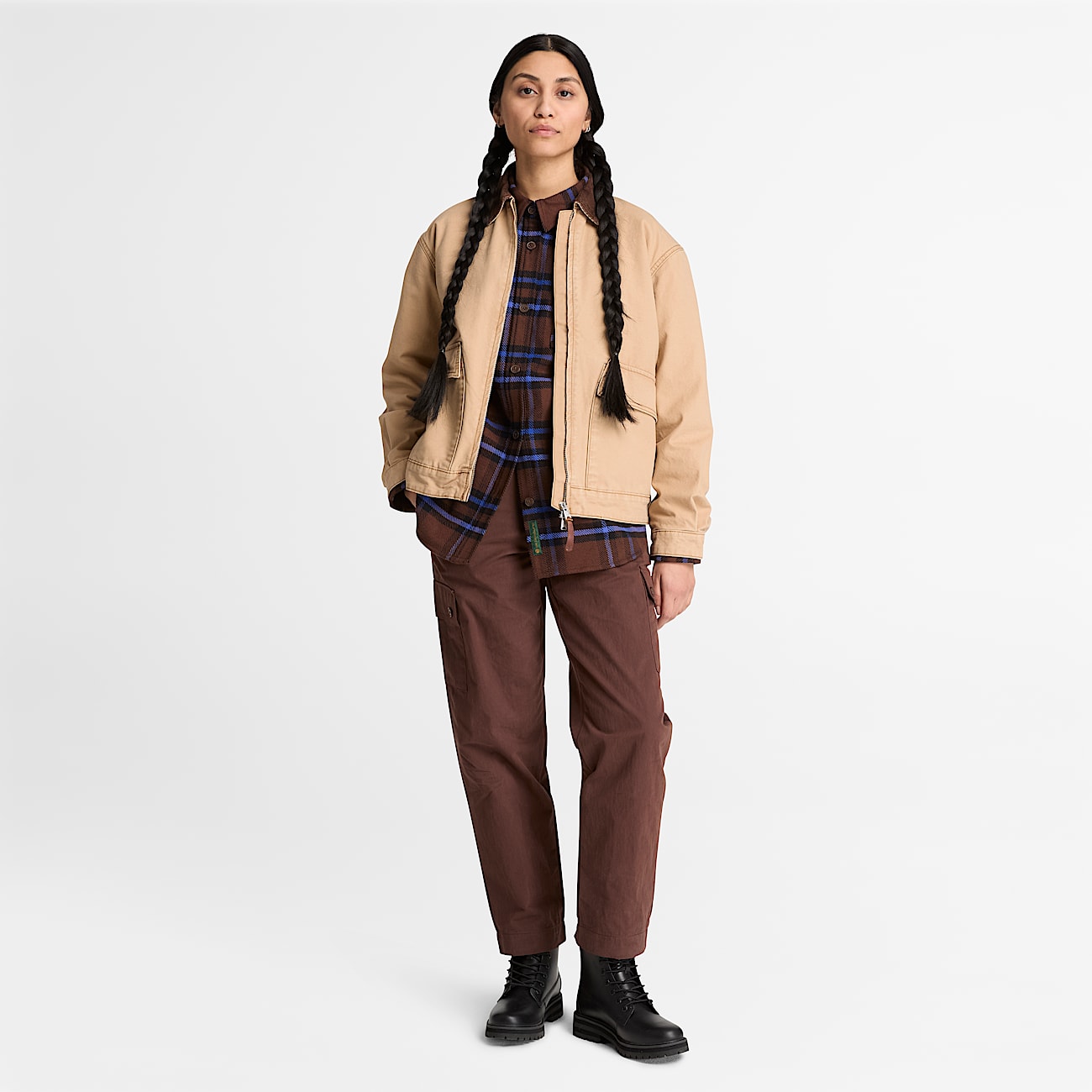 Womens Plaid Overshirt TBL Chicory Coffee Brown ALT2
