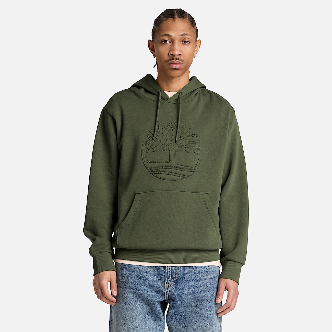Mens Wareham Tree Logo Patch Hoodie TBL Dark Green ALT1