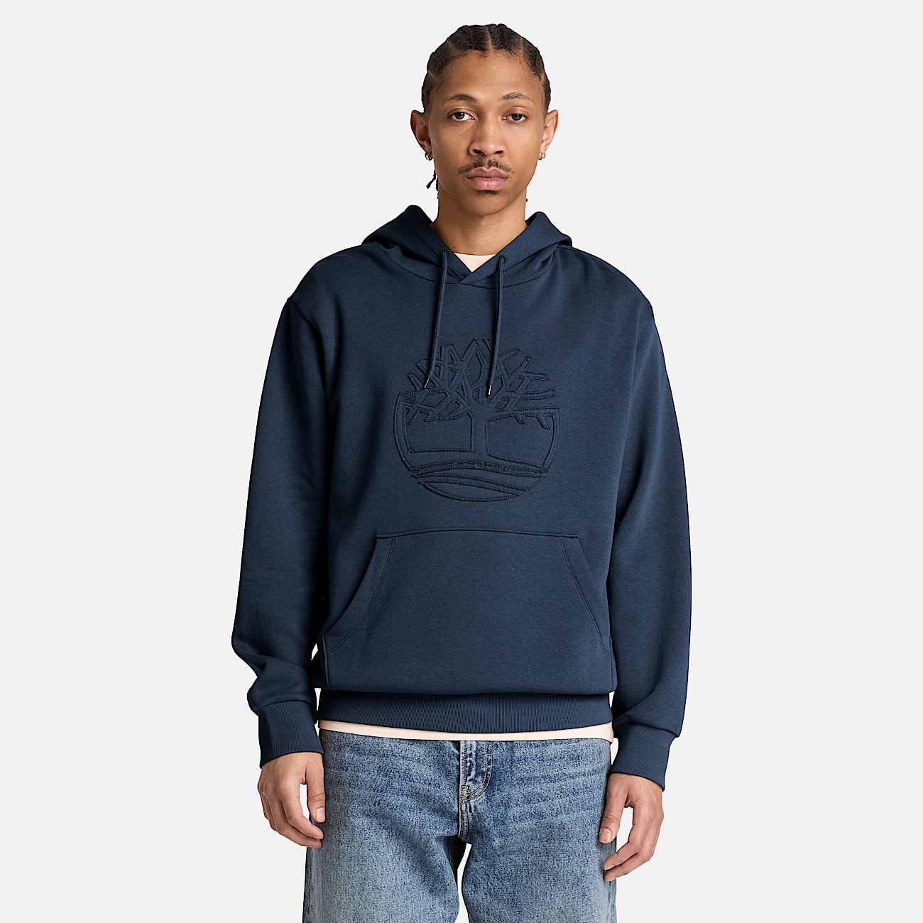 Mens Wareham Tree Logo Patch Hoodie TBL Dark Sapphire ALT1