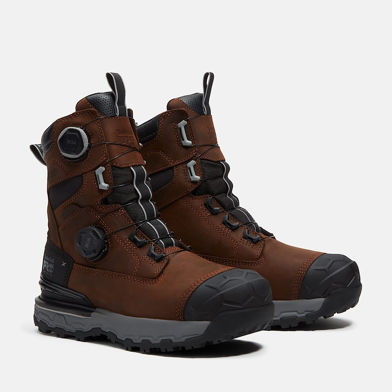 Mens Timberland PRO Boondock Ultralight 8 CompositeToe Work Boot with BOA Fit System TBL Brown FullGrainGrey ALT4