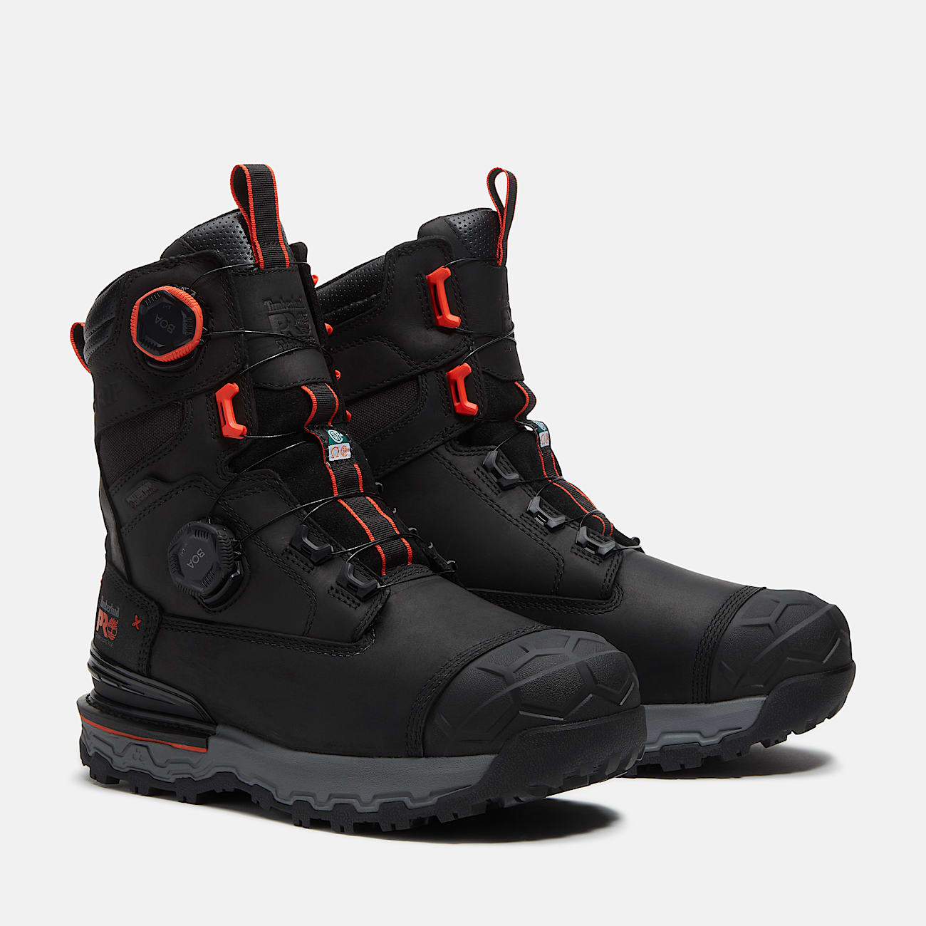 Mens Timberland PRO Boondock Ultralight CSA 8 CompositeToe Work Boot with BOA Fit System TBL Black FullGrainOrange ALT4