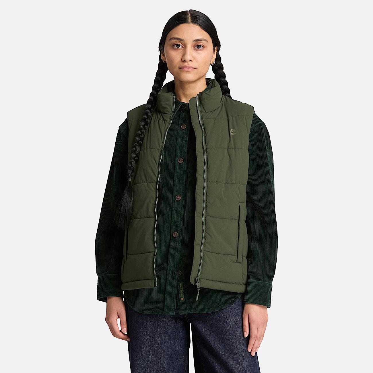 Womens Water Repellent Puffer Vest TBL Dark Green ALT1