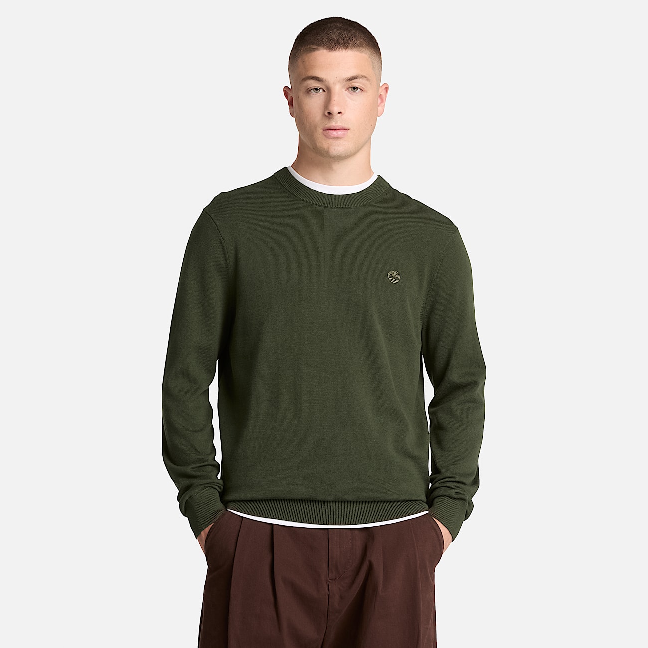 Mens Oyster River Cotton Crewneck Sweater TBL Dark Green ALT1