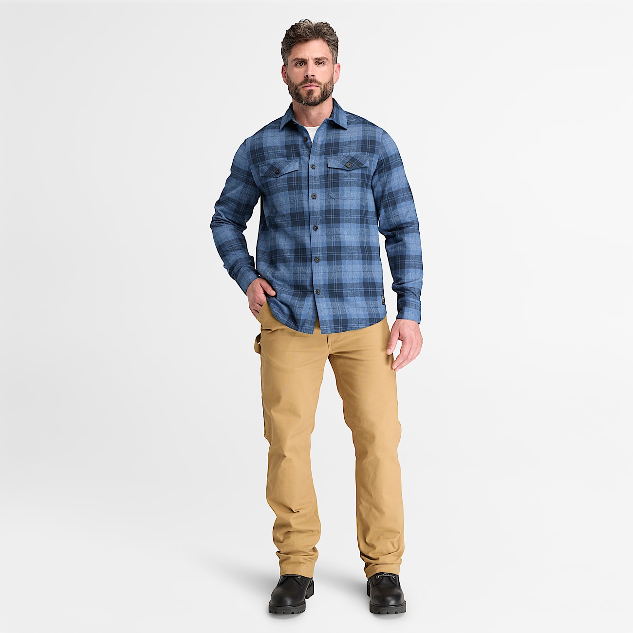 Mens Timberland PRO Double Pocket Flannel Shirt TBL Navy ALT2