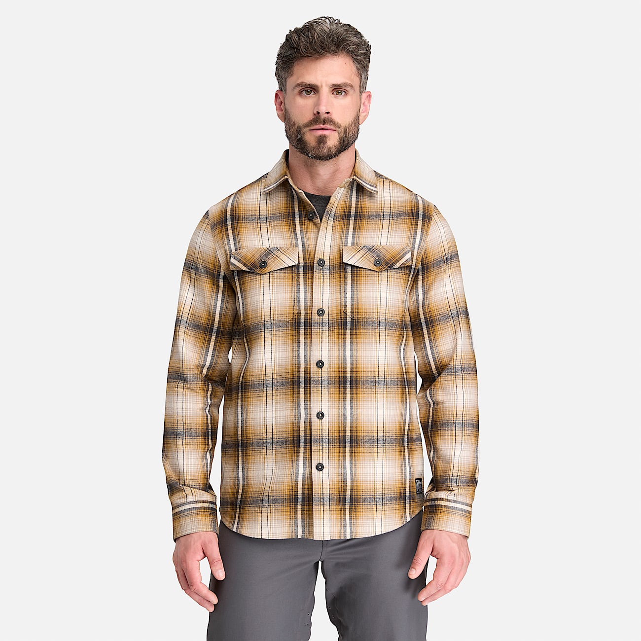 Mens Timberland PRO Double Pocket Flannel Shirt TBL Tan ALT1