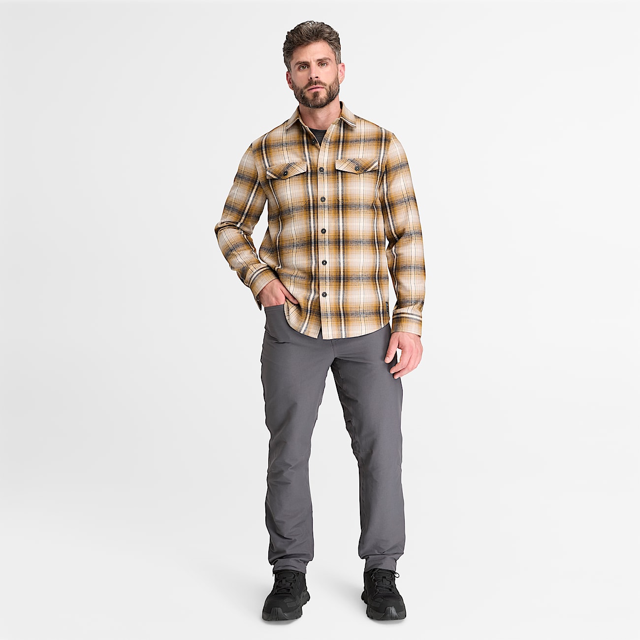 Mens Timberland PRO Double Pocket Flannel Shirt TBL Tan ALT2