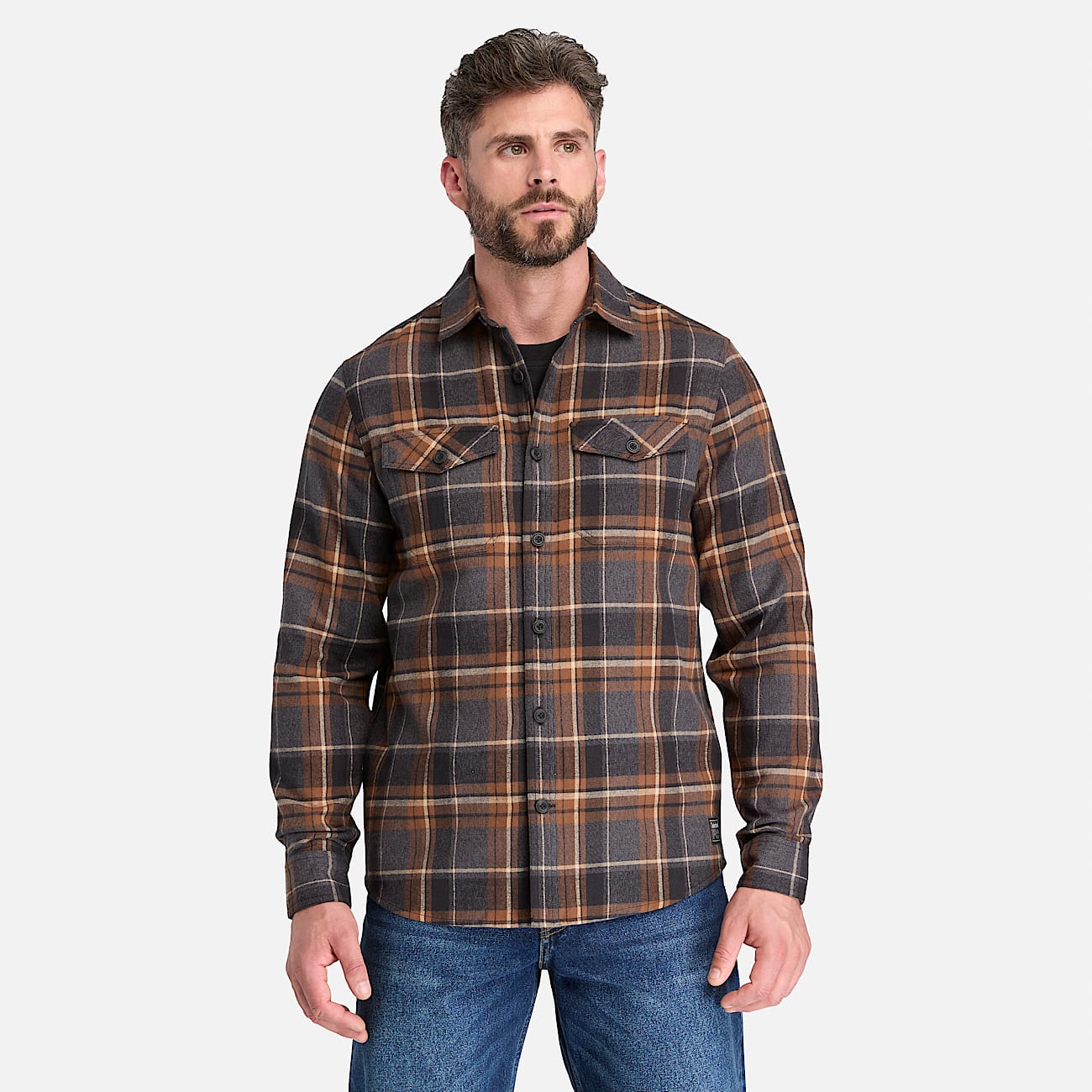 Mens Timberland PRO Double Pocket Flannel Shirt TBL BlackBrown ALT1