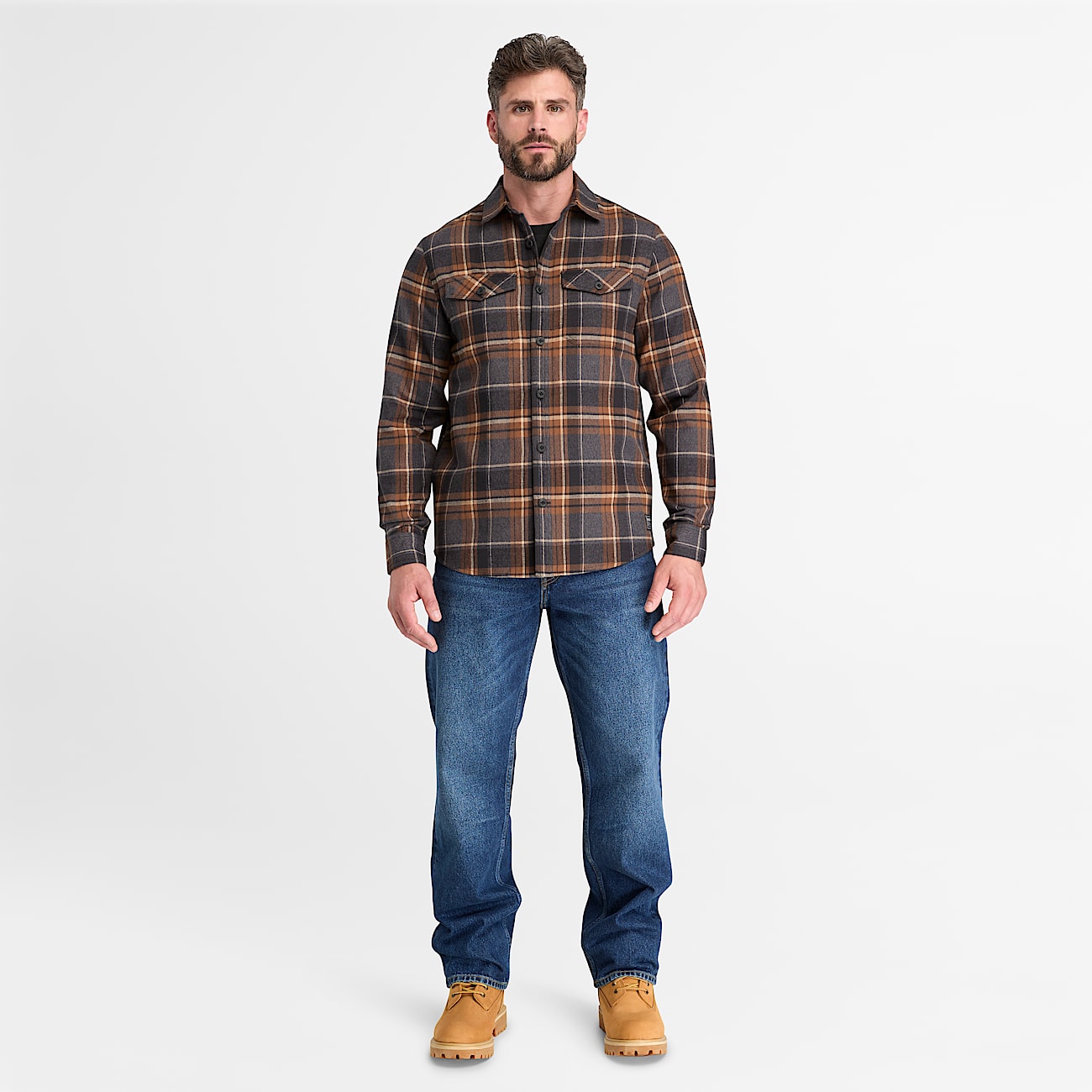 Mens Timberland PRO Double Pocket Flannel Shirt TBL BlackBrown ALT2