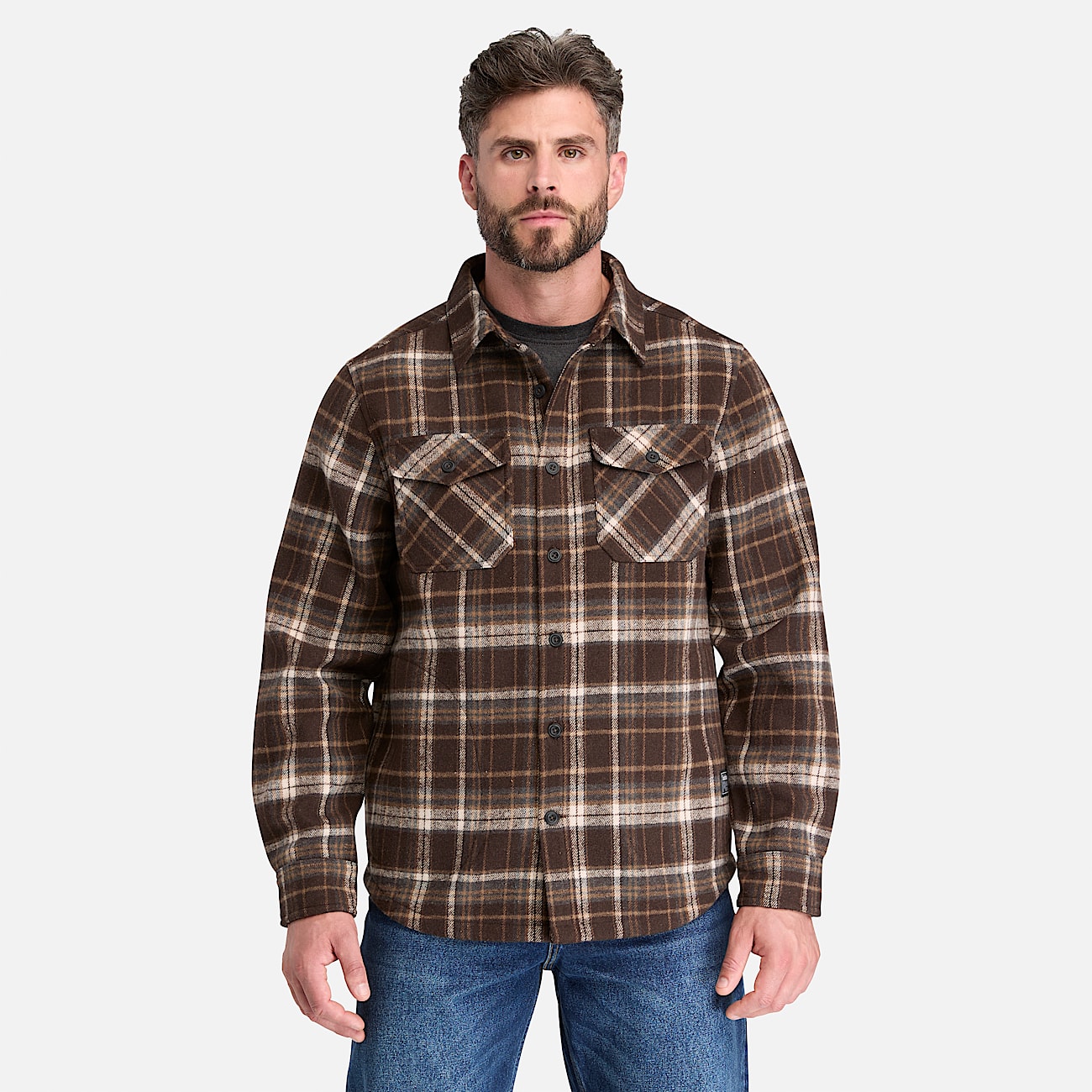 Mens Timberland PRO FleeceBonded Flannel Overshirt TBL Brown ALT1