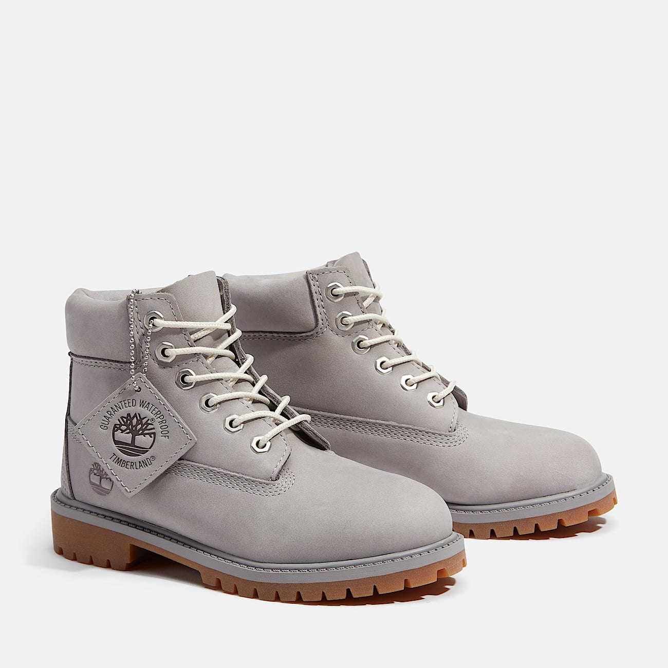 Junior Timberland Premium 6Inch Waterproof Boot TBL Medium Grey Nubuck ALT4