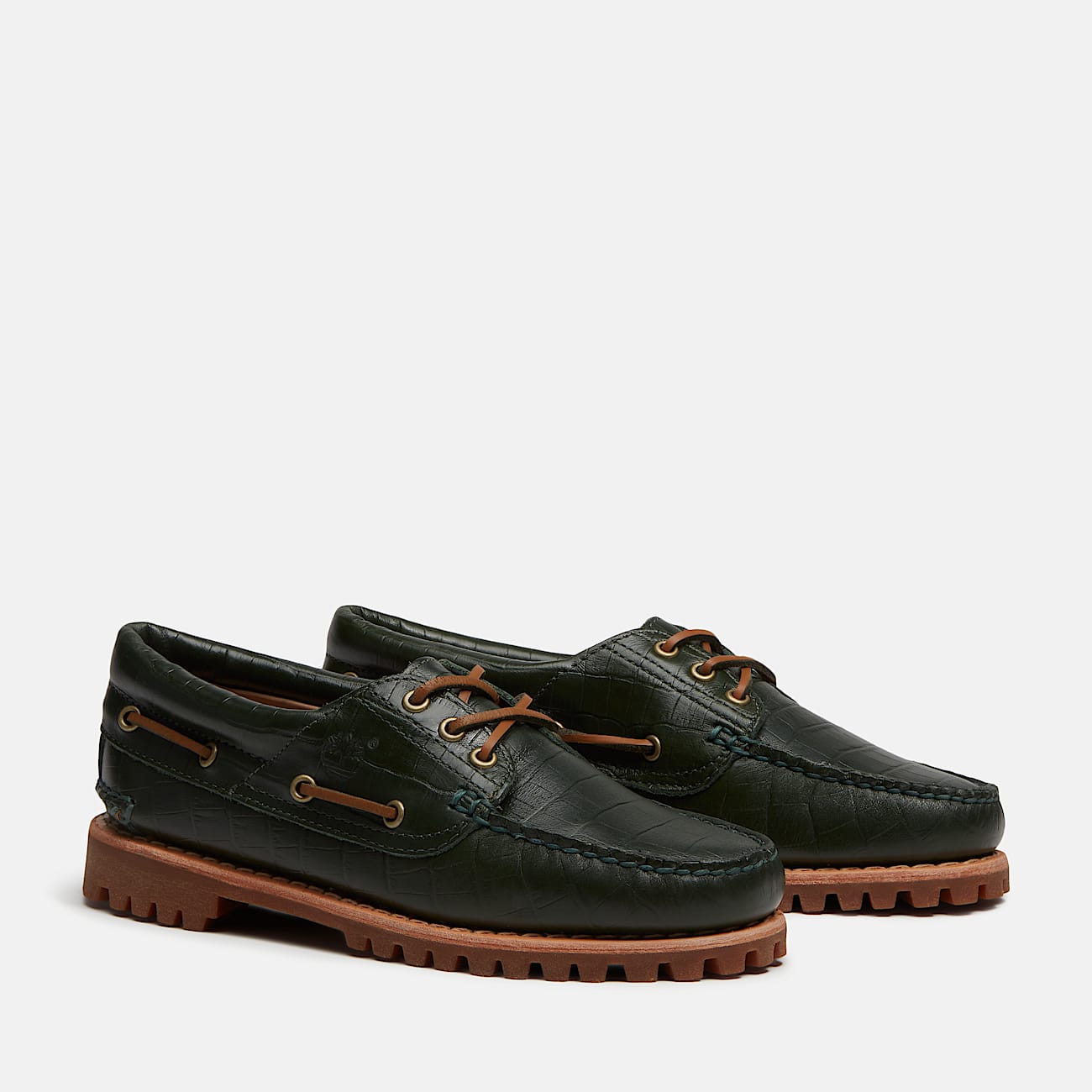 Womens Timberland Authentic 3Eye Boat Shoe TBL Dark Green FullGrain Croco ALT4