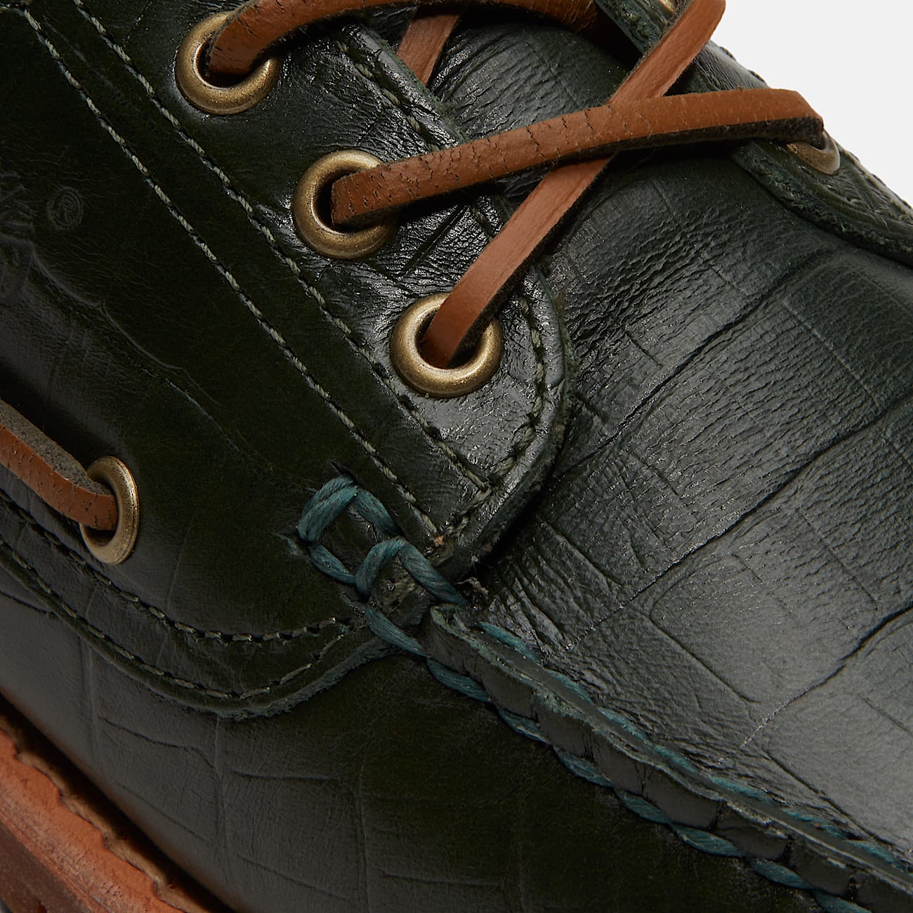 Womens Timberland Authentic 3Eye Boat Shoe TBL Dark Green FullGrain Croco ALT7