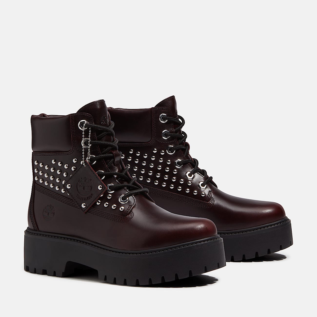 Womens Stone Street Platform 6Inch Boot TBL Burgundy FullGrain With Studs ALT4