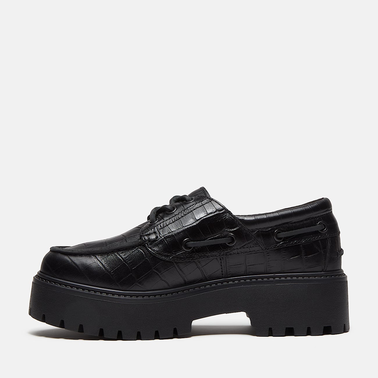 Womens Stone Street Platform Boat Shoe TBL Black FullGrain Croc ALT6
