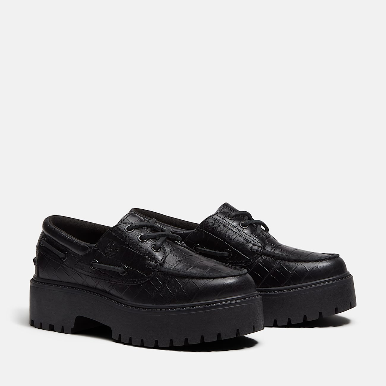 Womens Stone Street Platform Boat Shoe TBL Black FullGrain Croc ALT4