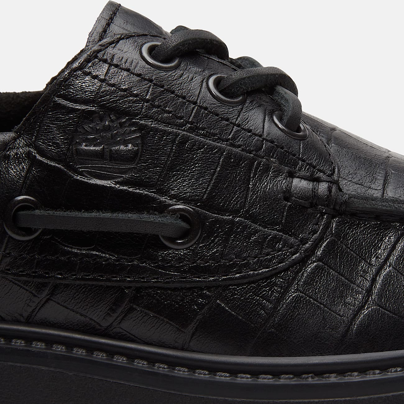 Womens Stone Street Platform Boat Shoe TBL Black FullGrain Croc ALT7