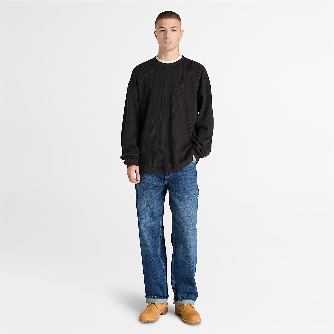 Mens Heavyweight LongSleeve Waffle TShirt TBL Black ALT2