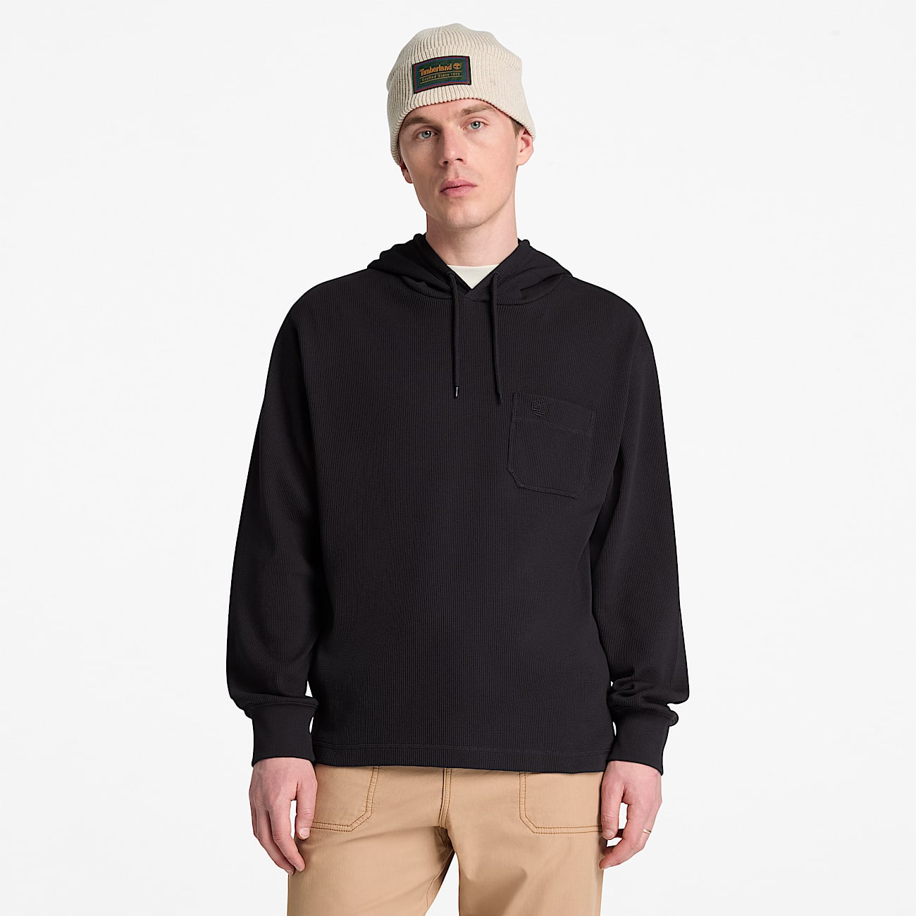 Mens Wharf River Waffle Hoodie TBL Black ALT1
