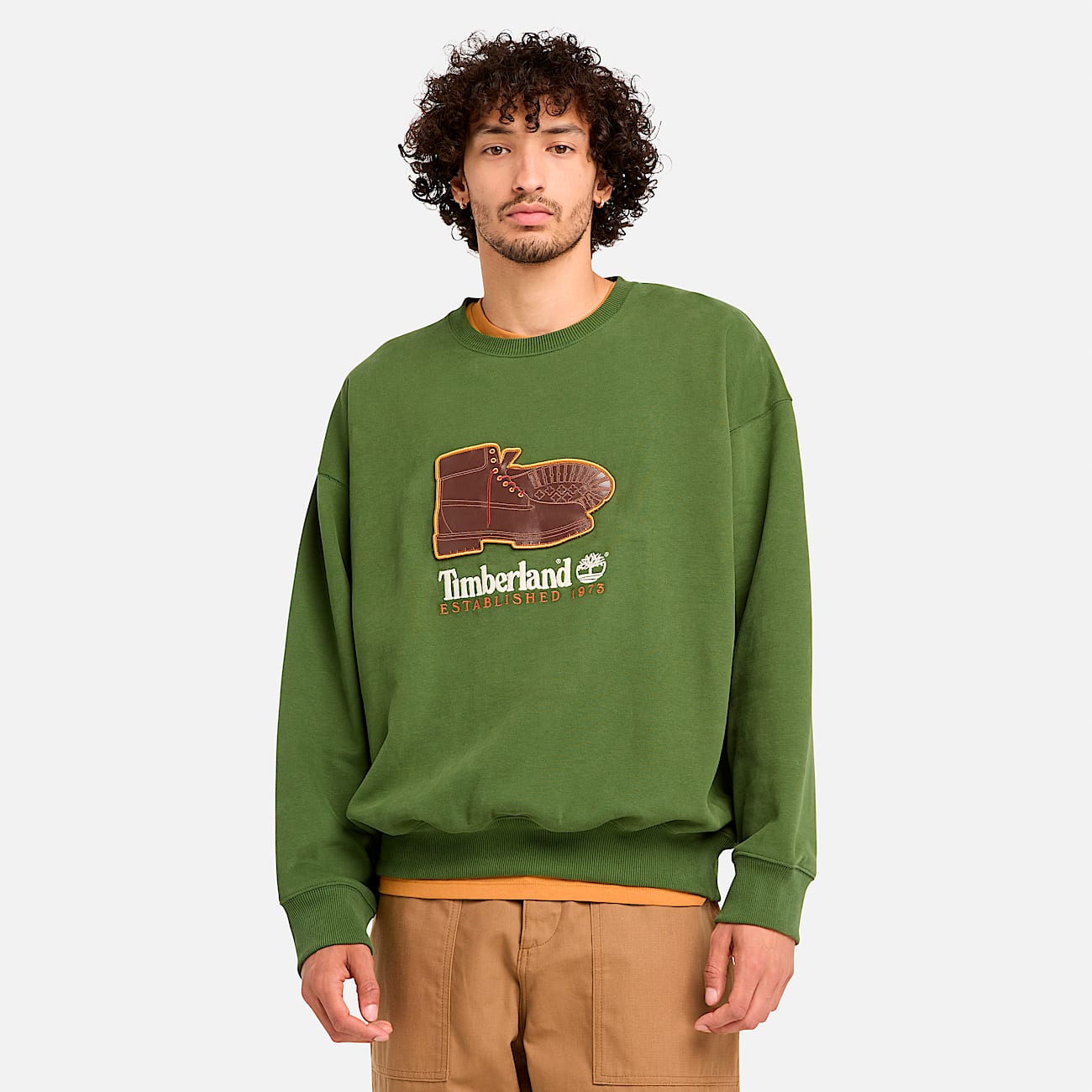 Box Fit Badge Crew Neck - Black Forest Green | Timberland US