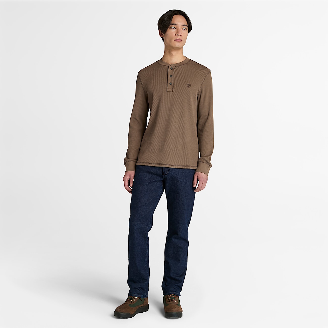 Men's Wharf River Waffle Henley Long-Sleeve Polo Shirt - 2