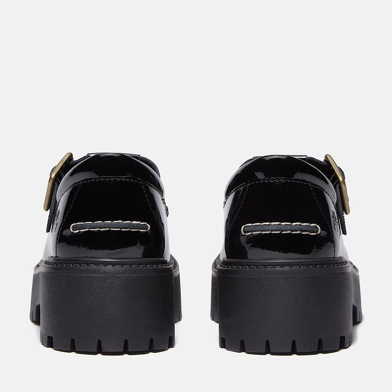 Women's Patent Leather Stone Street Platform Buckle Shoe - 5