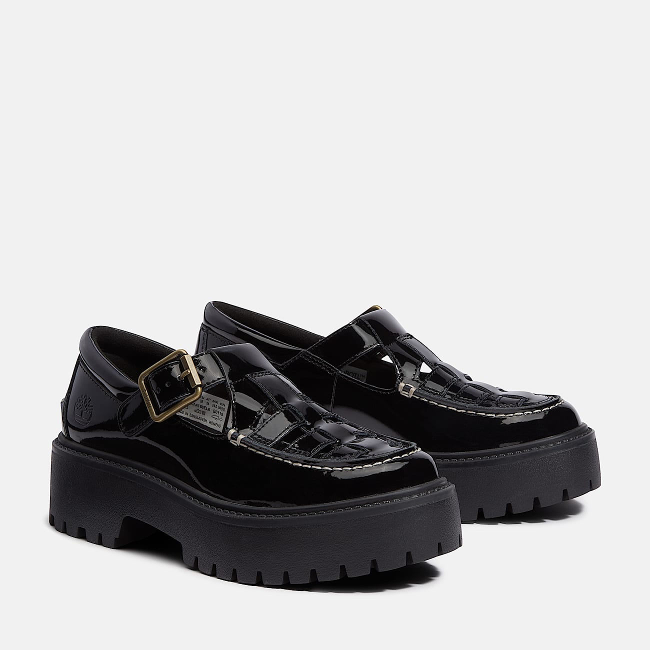 Women's Patent Leather Stone Street Platform Buckle Shoe - 4