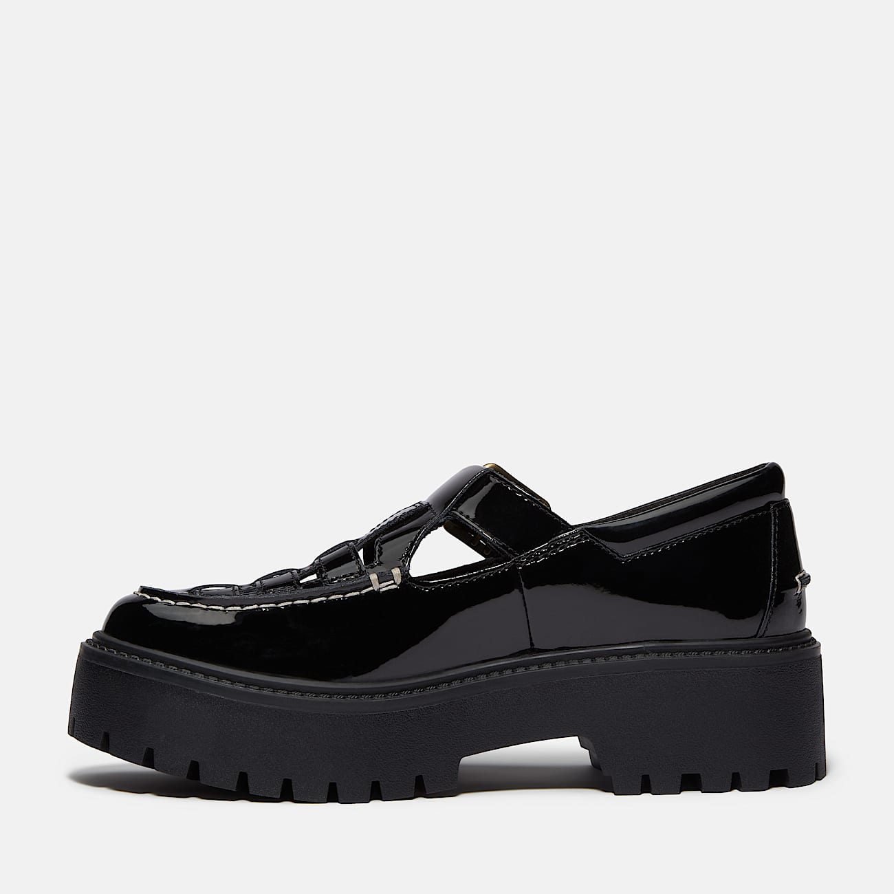 Women's Patent Leather Stone Street Platform Buckle Shoe - 6