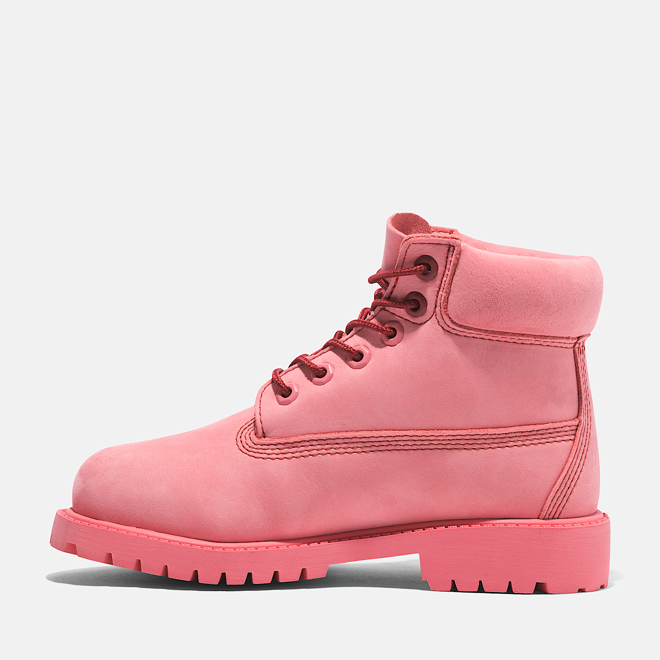 Timberland Youth Premium 6 Inch Lace Up Waterproof Boots in Medium Pink Nubuck Size 2 M