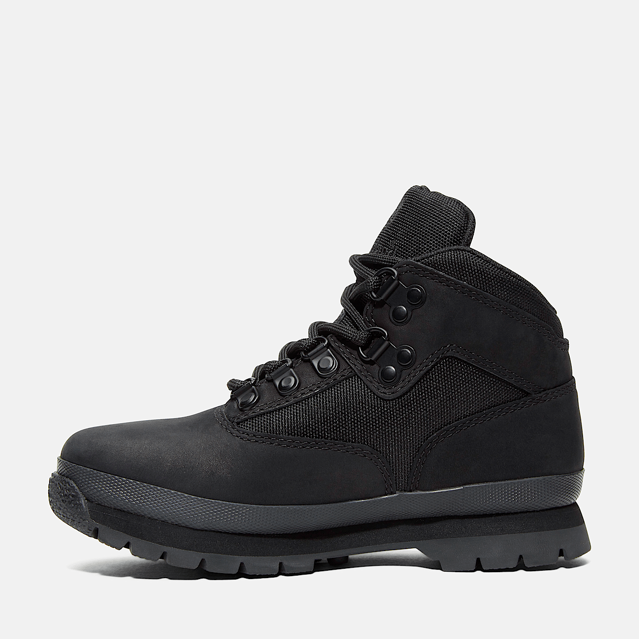 Timberland Youth Euro Hiker Mid Lace Up Boot in Black nubuck