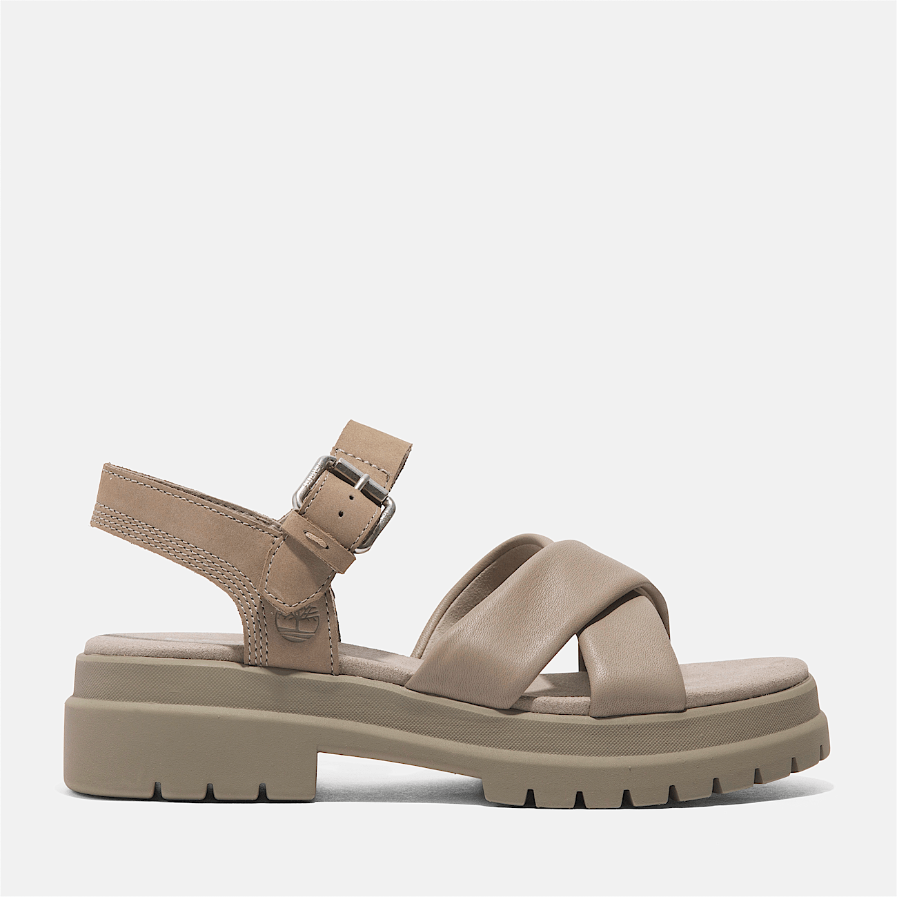 Timberland Women s London Vibe Cross Strap Sandal in Lt tpe f grain