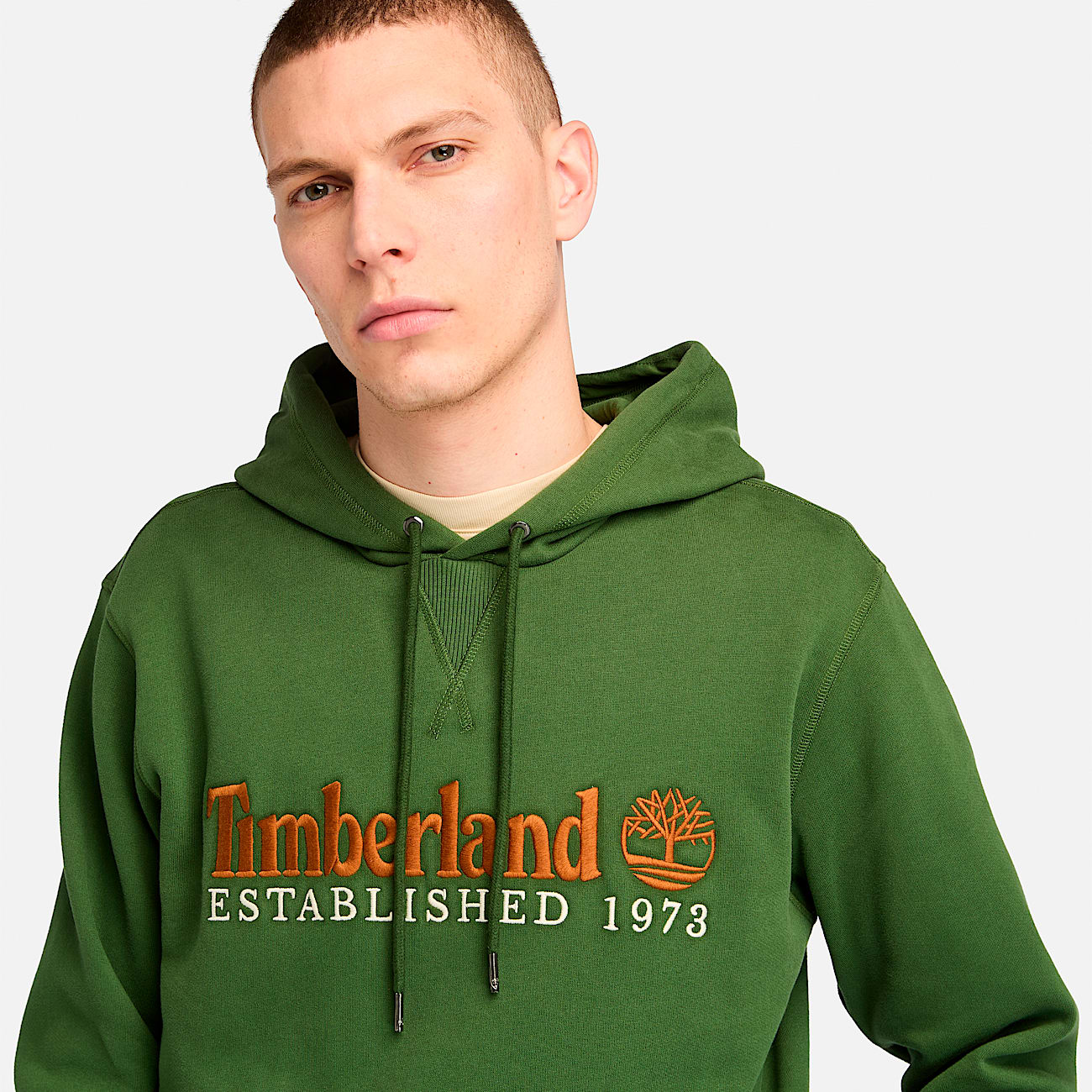 Men s Established 1973 Embroidery Logo Brush Back Hoodie