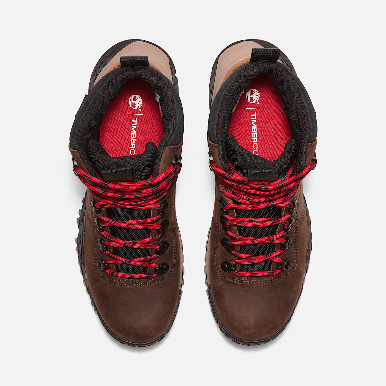Timberlands with red laces top