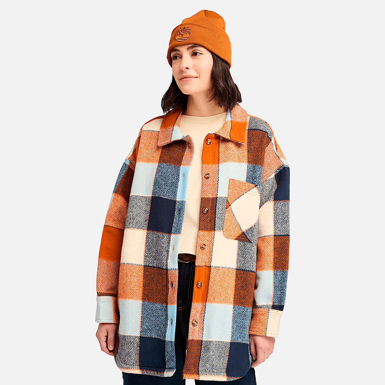 Sobrecamisa larga de franela gruesa para mujer