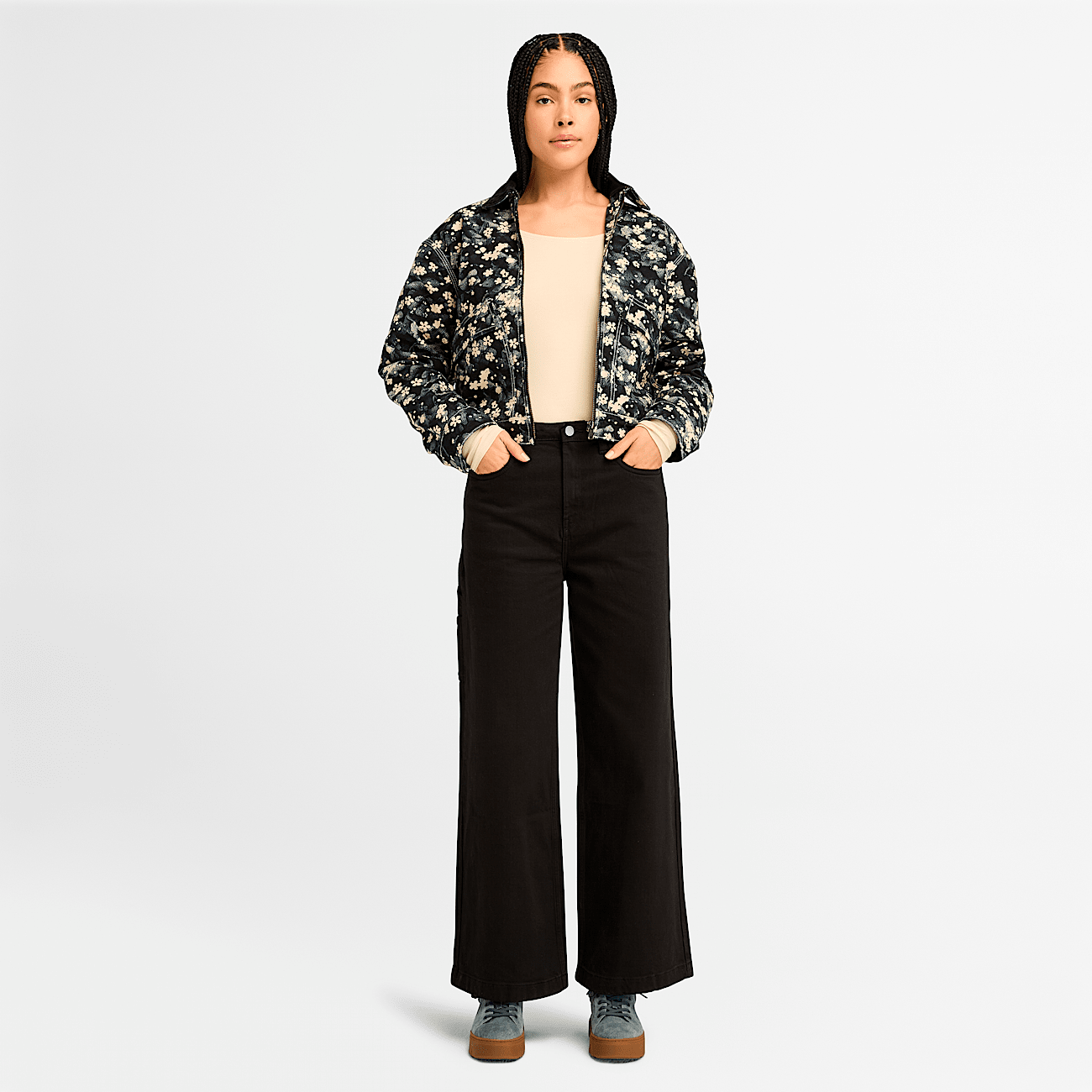 Timberland Strafford Quilted Washed Canvas Printed Jacket Black XS Woman