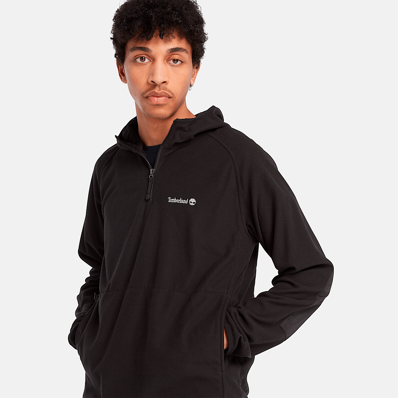 Timberland Men s Polartec Fleece 1 4 Zip Hooded Jacket in Black