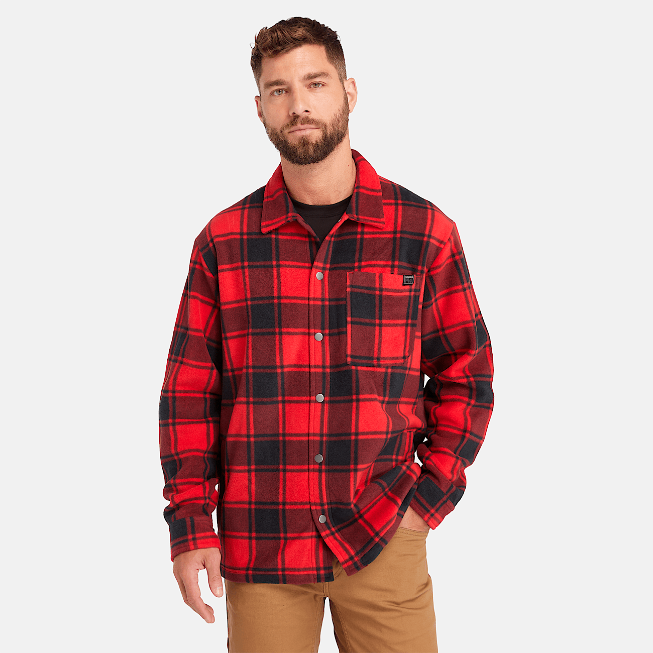 Red timberland shirt on sale
